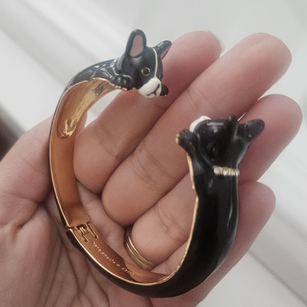 KATE SPADE Ma Chérie Antoine French Bulldog Hinged Cuff Bracelet Black Dog